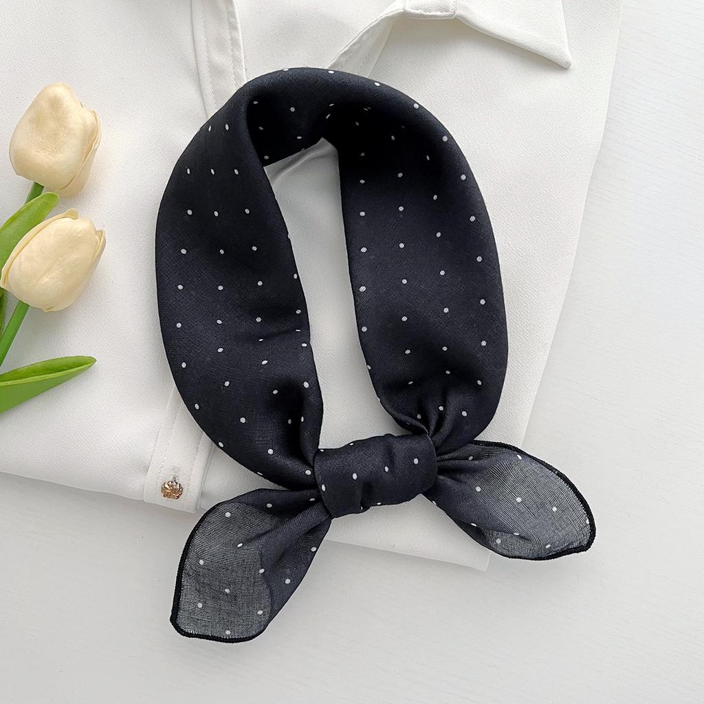 1116 New Literary and Art Style Polka Dot White Silk Scarf Small Square Scarf Women's Spring and Summer Stacked Fashion Scarf Neck Scarf