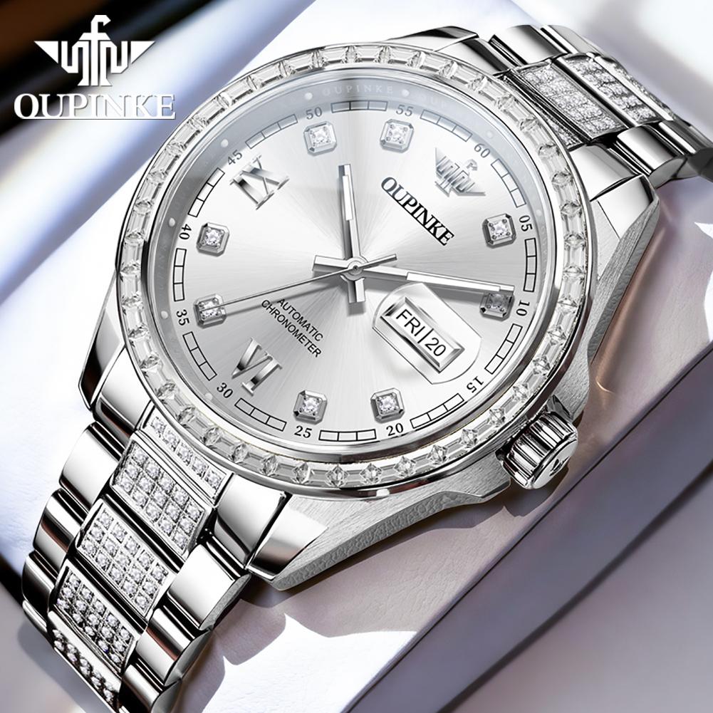 OUPINKE 3328 Fully Diamond Automatic Man Watch High-end Luxury Original Import Movement Business Mechanical Watches for Men NEW