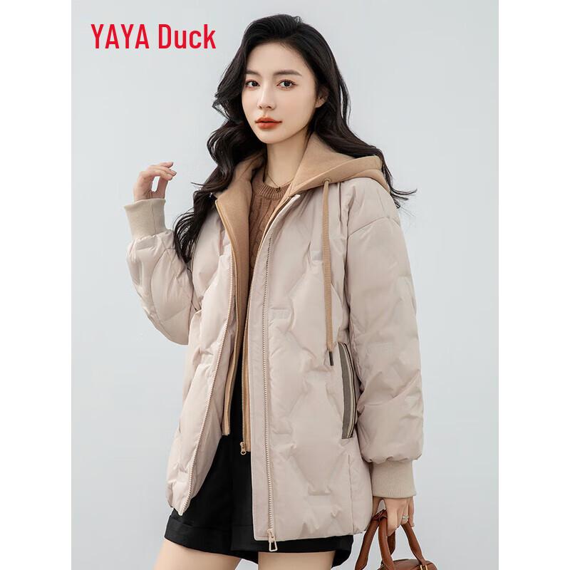 YAYA Women's Faux Two-Piece Detachable Hood Down Jacket