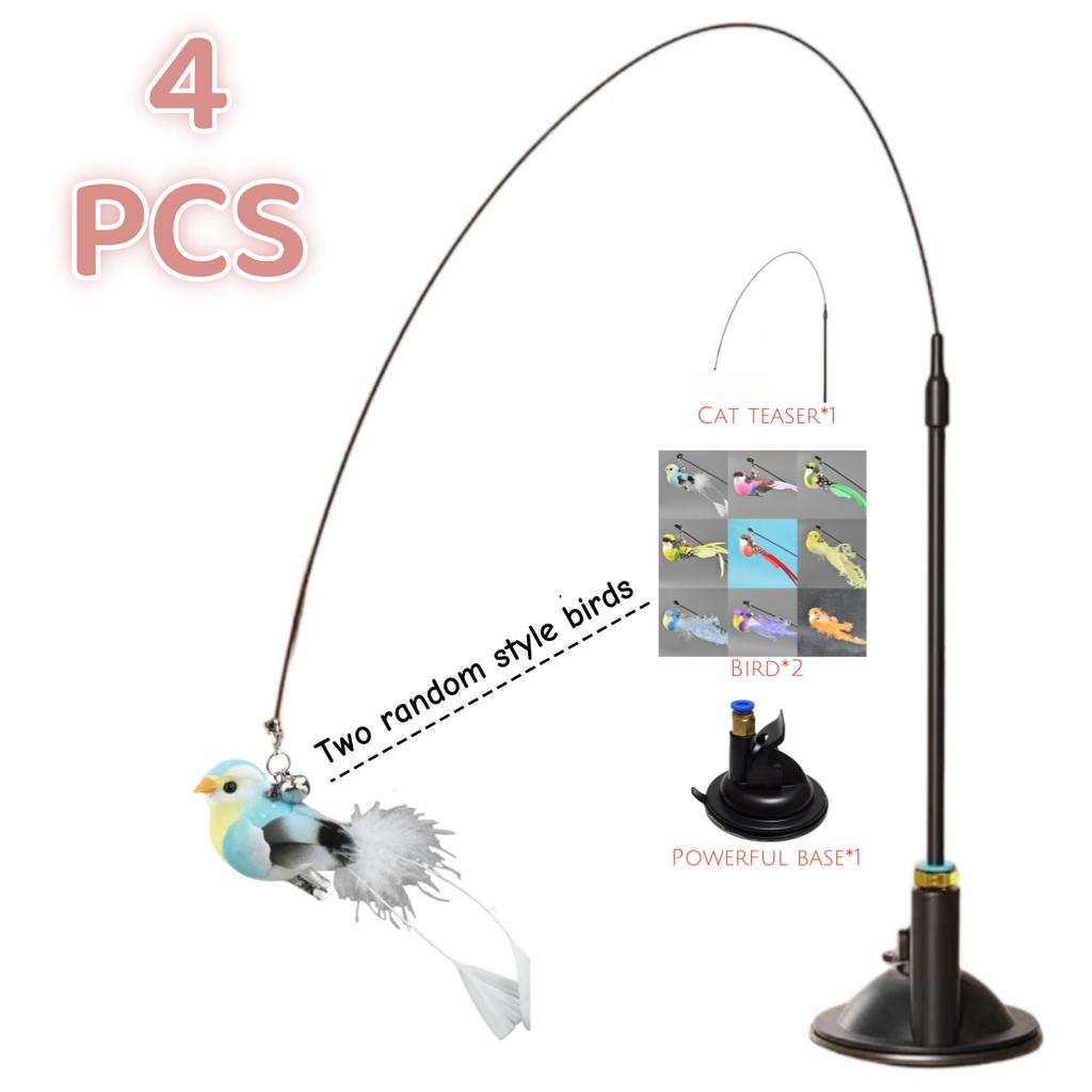 4pcs/set Strong Base Cat Teaser Set - Long Pole Cat Interactive Toy with Bell Kitten Hunting Training Toy