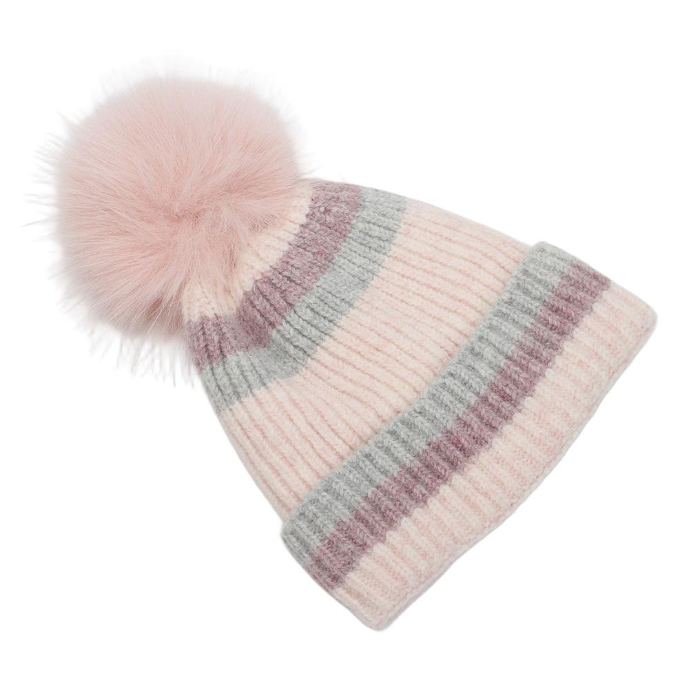 New boys and girls color matching knitted hats winter warm and plush children's hairball hats pullover hat manufacturers