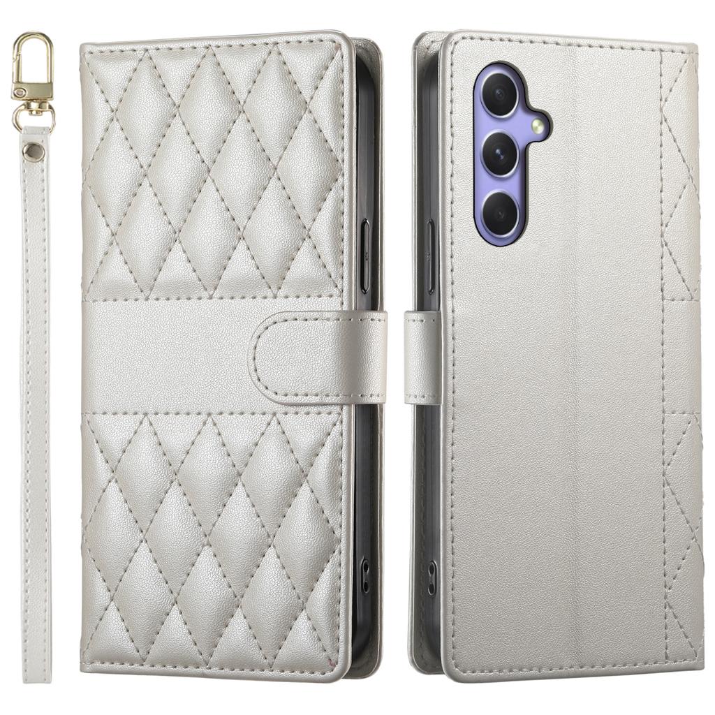 Чехол для Samsung Galaxy A55 5G с ромбовидной прострочкой, кошелек-подставка, кожаный чехол для телефона с длинным/коротким ремешком