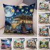 Happy Campers Pillow Case Double Print Decor Cartoon House Travel Car Cushion Cover for Sofa Home Soft Plush Pillowcase