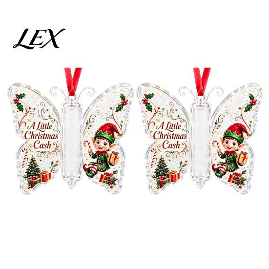 Holiday Party Hanging Decor Butterfly Cash Gift Ornament, Christmas Money Holder with Decorative Tags Festive Print, Acrylic Tree Pendant for Surprise