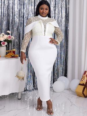 Белые вечерние платья с длинными рукавами, роскошные кружевные макси с высоким воротом, элегантный стильный танцевальный вечер, свадебное мероприятие, Рождество, большой размер