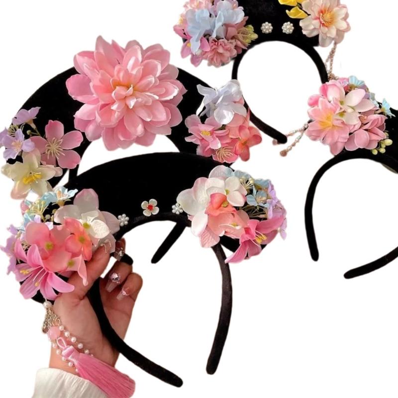 Древнекитайский костюм Цин, цветочный ободок для волос, свадебный ободок для волос, тематическая вечеринка, посиделки, повязка на голову, реквизит для сценических выступлений