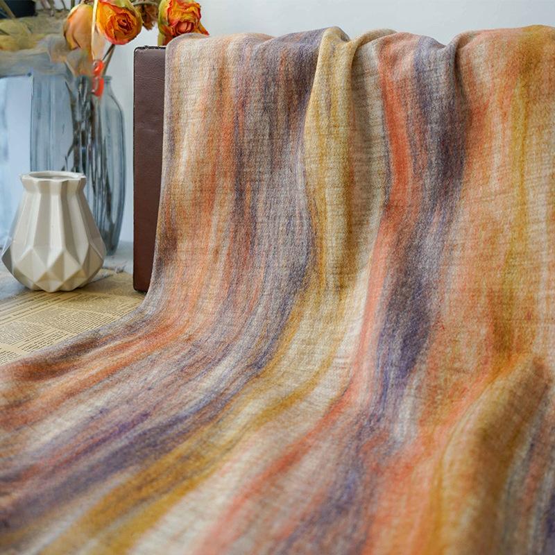 Distinctive Oil Painting Knitting Dream Embroidery Aurora Borealis Color Autumn and Winter Fashion Fabrics Weft Elastic Wool Craft Design Art Fabrics