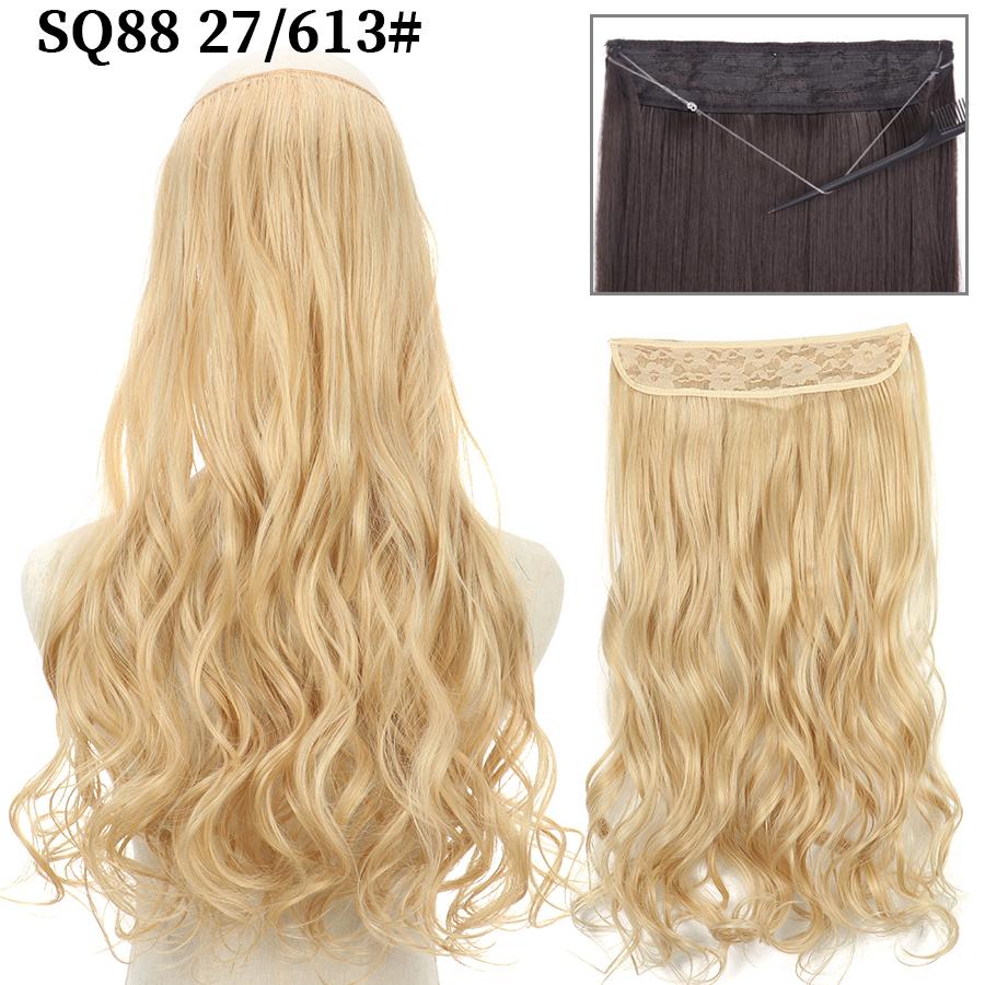 MISS WIG Synthetic Invisible Fish Wire No Clip Wavy Hair Extensions Long Hairpiece Natural Black Brown Blonde for Women Fake Hair Piece