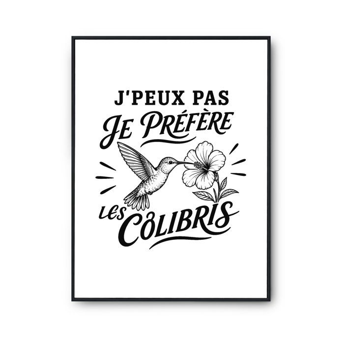 Poster J’peux pas je préfère les Colibris J'peux pas minimaliste | Affiche Papier Photo 310 g Finition Perlée Format Taille A3