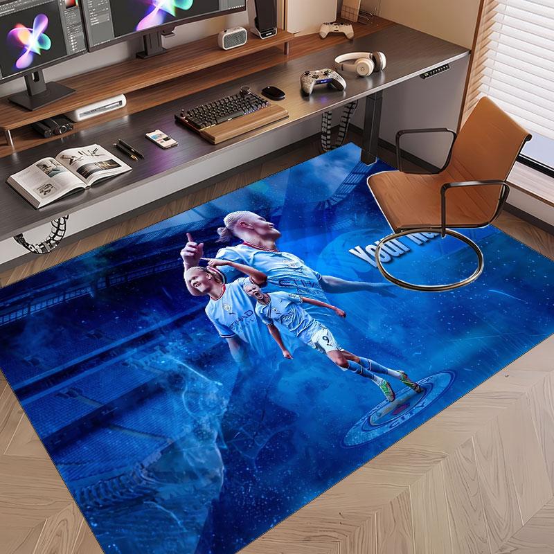 Custom Rug Erling Haaland Pattern Print Name Text Soft Non‑Slip Floor Carpet for Home Indoor Decoration