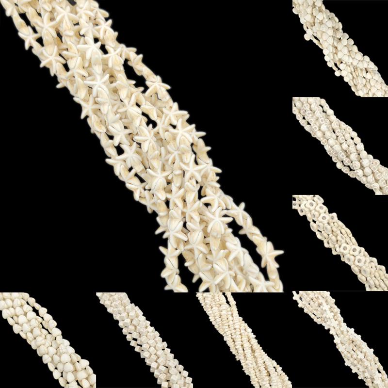 Белые квадратные морские звезды, цветок, череп, креативные бусины из натурального бирюзового камня, свободные бусины для аксессуаров «сделай сам»