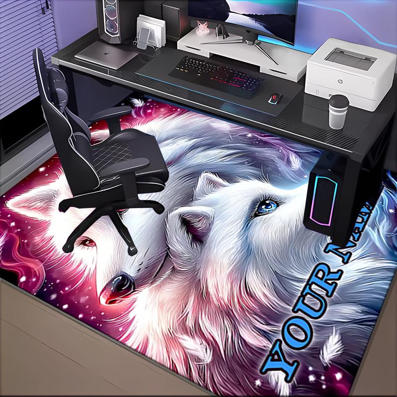 1PC Custom Name Wolf Dreams Stars Theme Floor Mat Ideal for Living Room, Game Rooms, Office, Bedroom Floor Mat Design