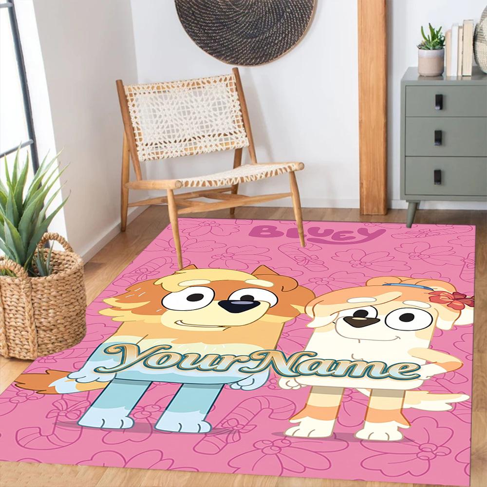 Bluey 135 Customize Text Floor Mat Perfect for Living Rooms Decorate room Kitchen Foyer Anti-slip Rug Anime Office Decor Birthday/Christmas Gift