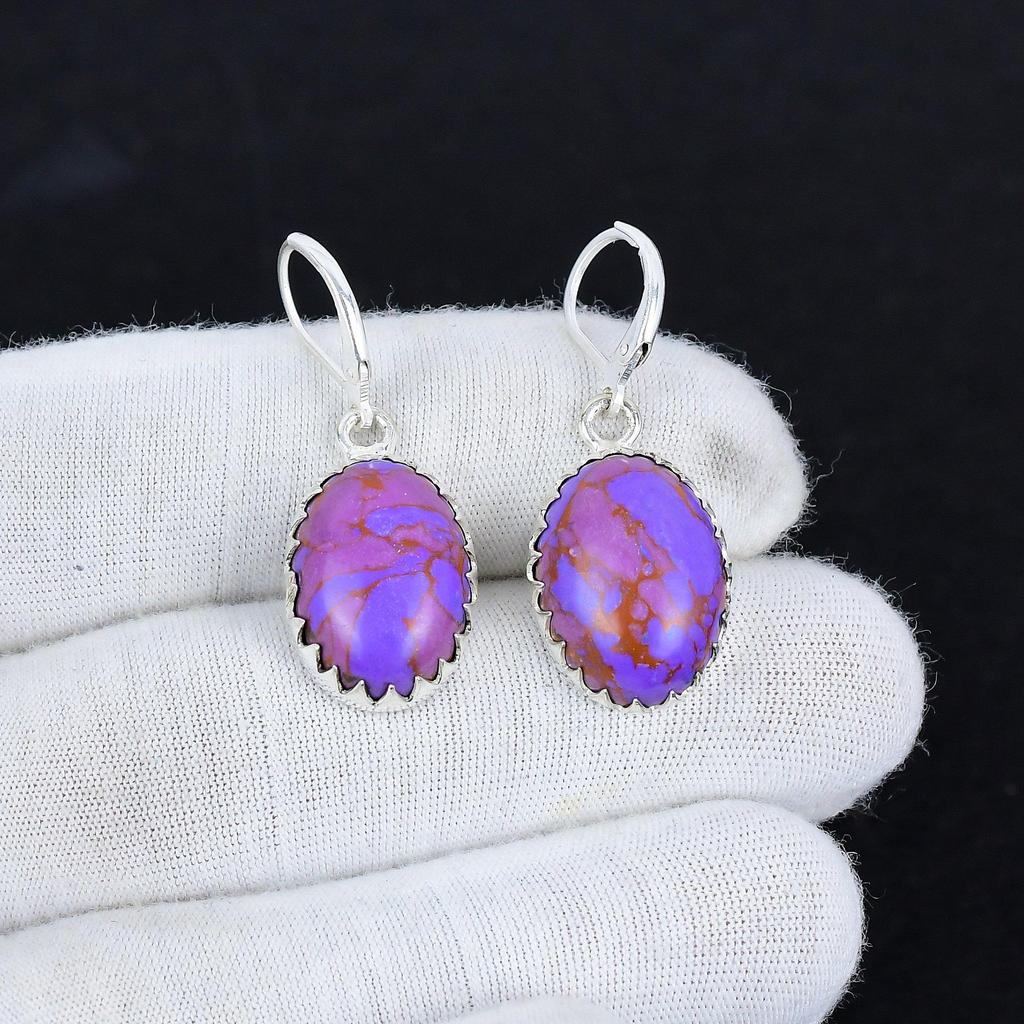 Серьги из стерлингового серебра 925 пробы с фиолетовым бирюзовым камнем, серьги-подвески из серебра в стиле бохо, подарки для вечеринок, подарки для нее