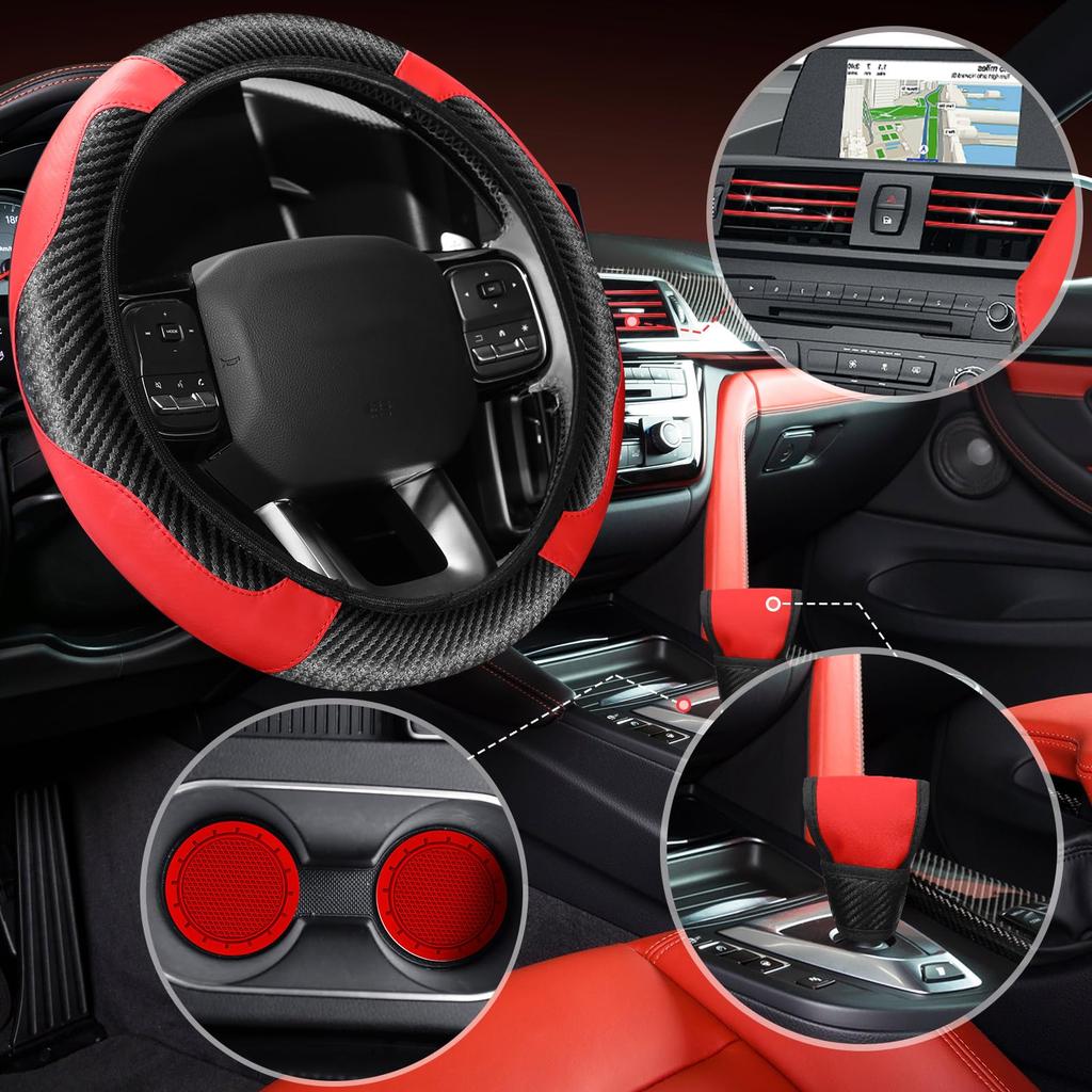 Car Steering Wheel Cover Gear Cover Handbrake Shoulder Guard Armrest Box Mat Line