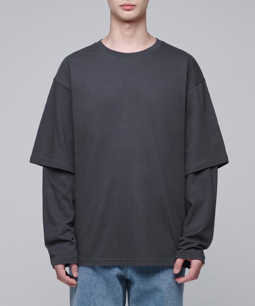 MUSINSA STANDARD Oversized Crew Neck Layered Sleeve T-Shirt [Dark Gray]