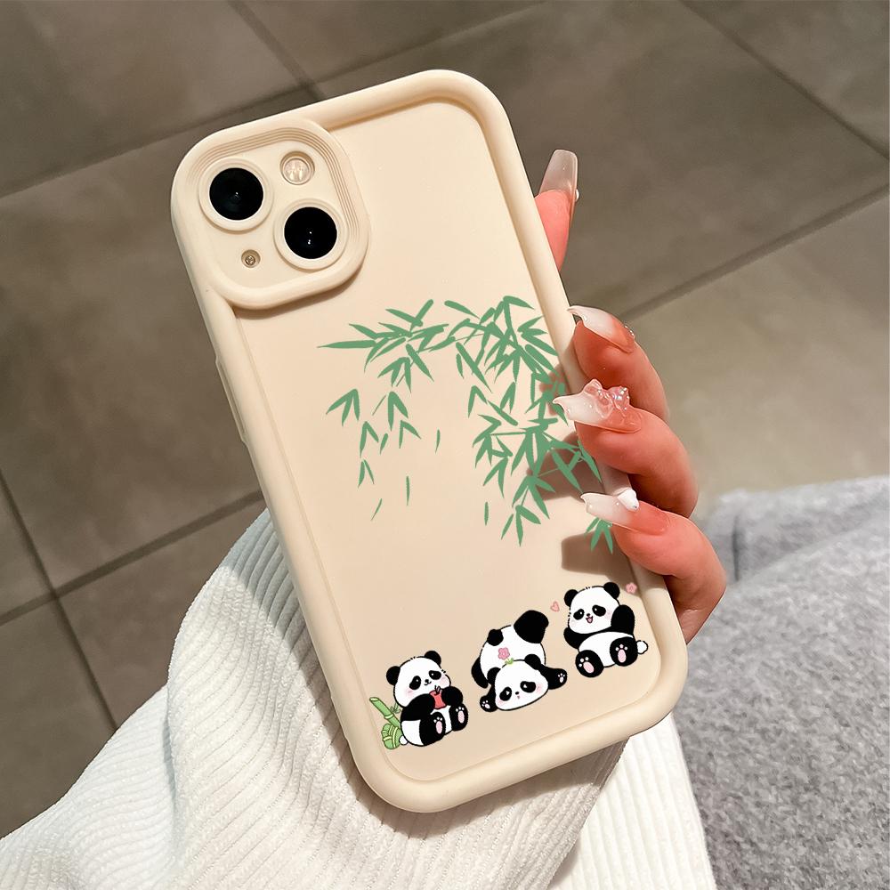 Для iPhone 16 15 14 13 12 11 Pro Max XS Max XR X SE 8 7 милый панда бамбуковый узор мягкий силиконовый полный защитный чехол для телефона