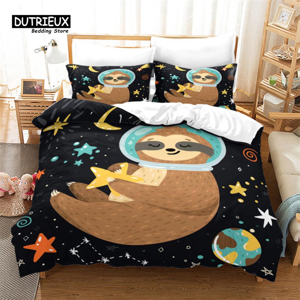 Милый мультяшный ленивец пододеяльник цветочный принт листья комплект постельного белья для детей подростков декор спальни цветы одеяло чехол наволочки