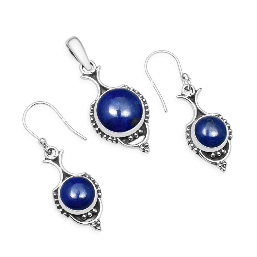 Natural Lapis Lazuli Gemstone Pendant Earrings Jewelry Sets, 925 Sterling Silver, Dangle Drop Earrings, Handmade Jewelry Set, Gift for Easter