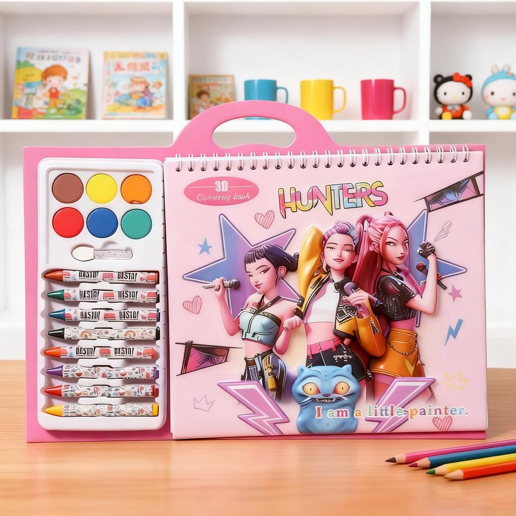 Новое поступление: Отряд охотников на ведьм - Детская раскраска в стиле K-Pop с граффити (с цветными карандашами) | Образовательная раскраска и книга для рисования