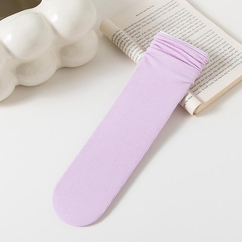 Женские белые носки до середины икры из ледяного шелка: Тонкий, Однотонный, Вельвет, Весна/Лето