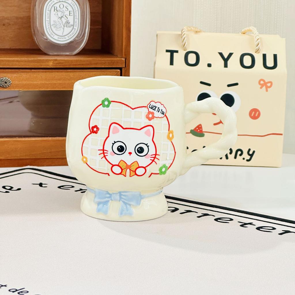 Милая мультяшная керамическая кружка Котенок Высоконогая чашка для воды Высокая кружка Студенческая чашка Сувенирный подарок