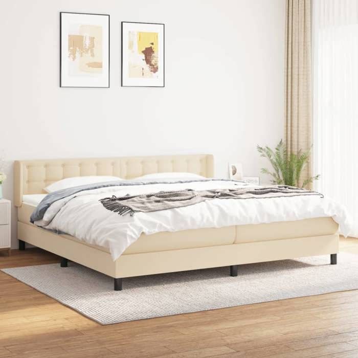 3130062 vidaXL Divan Bed with Mattress Cream 200x200 Cm Fabric