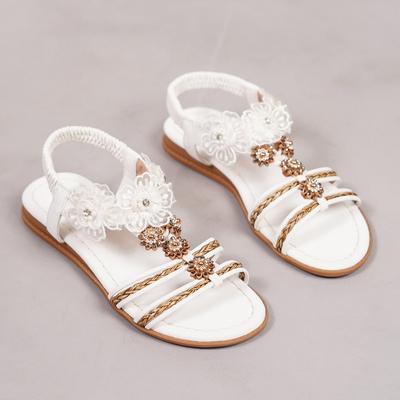 Женские сандалии Лето Новые Большой размер Эластичные Через подъем Плоские Цветок Повседневные