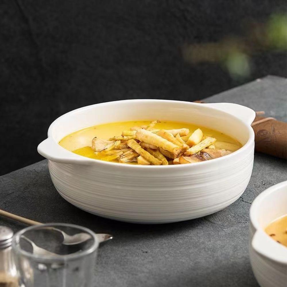 Japanese-style Ceramic Binaural Soup Bowl Heat-resistant Soup Basin Instant Noodle Bowl Kitchen