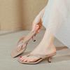 Fashion Flip-flops Temperament Kitten Heel Cool Slippers 2025 New Summer Large Size Square Head High Heels Stiletto