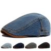 Унисекс Винтажный Берет из Выбеленного Денима с Цветными Блоками - Весенне-Осенняя Повседневная Плоская Кепка