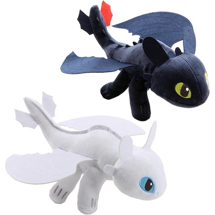 How to Train Your Dragon Toys Set, 35cm Night Fury & 26cm Light Fury, Articulated Action Figures, Kids Collectible Gift