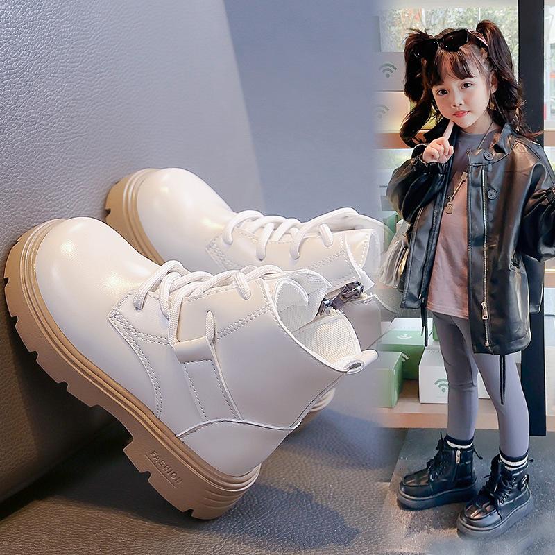 Красивые кожаные ботинки для девочек Модная и удобная кожаная обувь Модные и универсальные короткие ботинки Плюшевые хлопковые ботинки