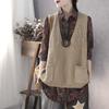 Spring  Autumn Vintage Knitted Vest Women  Loose V-neck Double Pocket Sleeveless Sweater Knitted Waistcoat Outwear