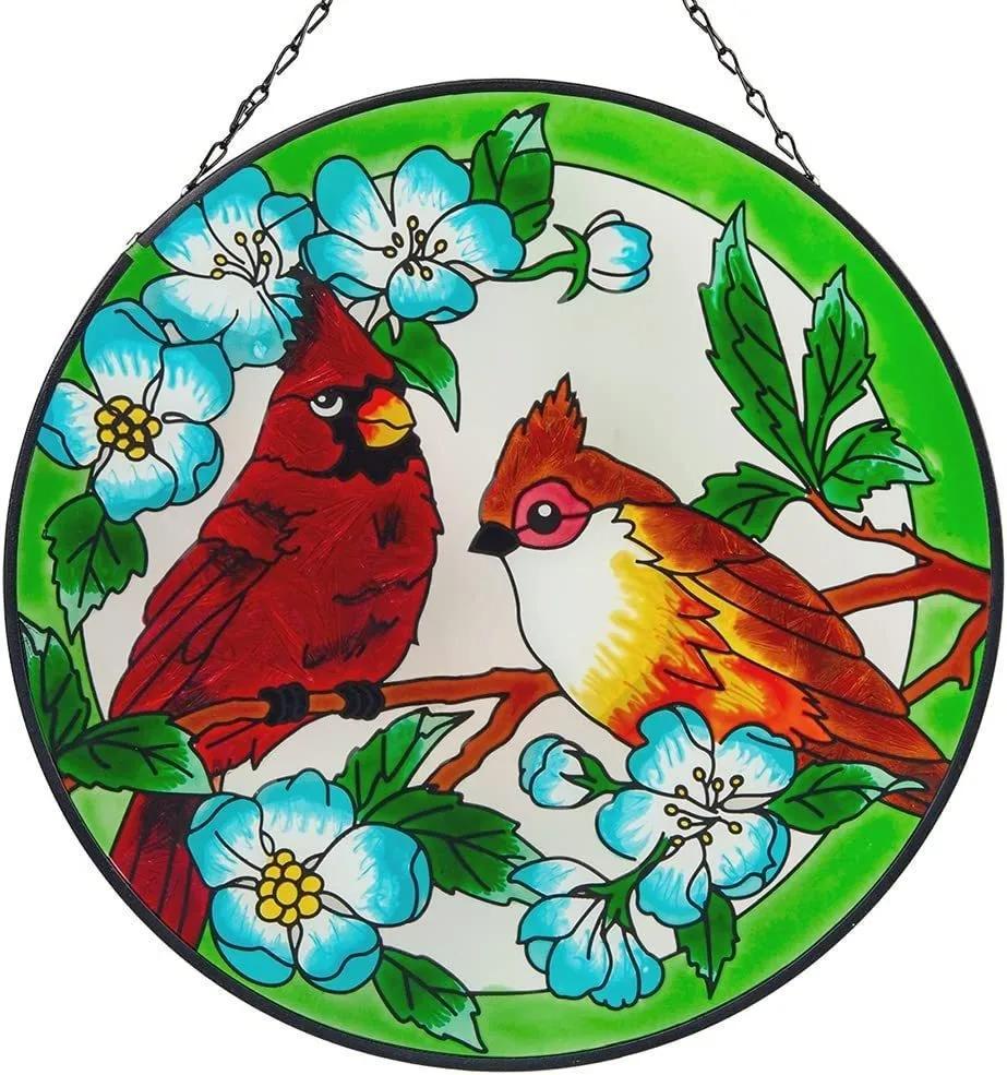 Stained Glass Suncatcher Cardinal Hummingbird Kingfisher Double Side Acrylic Panel Window Hanging Decor Ornament Bird Lover Gift