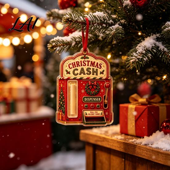 Fun Christmas Gift Accessories 2D Acrylic Cash Holder Ornament Card Hanging Retro Style Holiday Ornaments Xmas Tree Decor Reusable Pocket