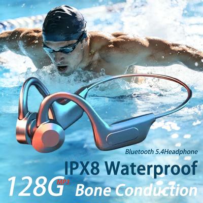 Bluetooth-наушники с костной проводимостью 128 ГБ Карта Воздушная проводимость Безболезненные IPX8 Водонепроницаемые С креплением на ухо Спортивные наушники с микрофоном
