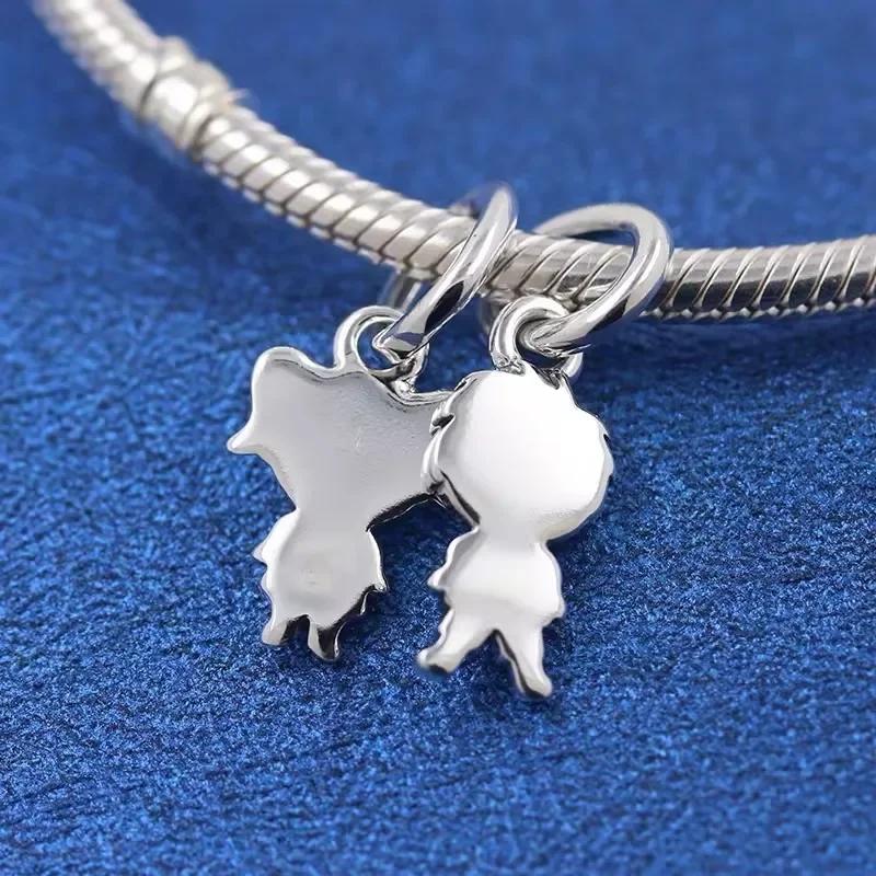 925 Silver New Couple Series Love Boy&Girl Dangle Charms Heart Beads Fit Bracelet for Women Diy Fine Jewelry Gift