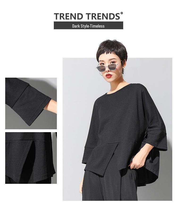 Женская темная футболка в стиле пэчворк 'Европейский и американский', бэби-долл - с коротким рукавом, свободного кроя, модный повседневный летний топ