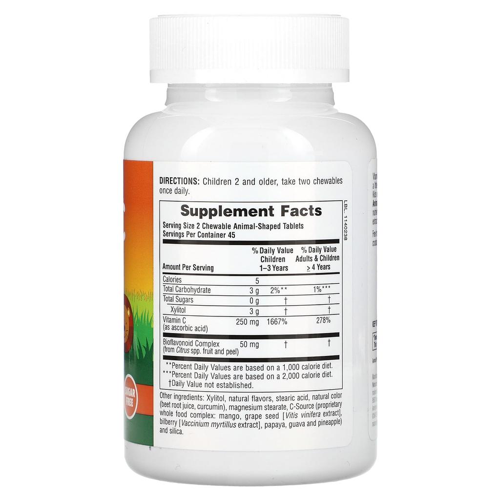 NaturesPlus, Animal Parade, children's chewable vitamin C supplement, orange juice flavor, sugar-free, 90 animal-shaped tablets