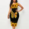 Женское платье Sling Summer Sunflower Buttfly Print Dresses Tight без рукавов Slim Fit Sexy Fashion Top Clothing