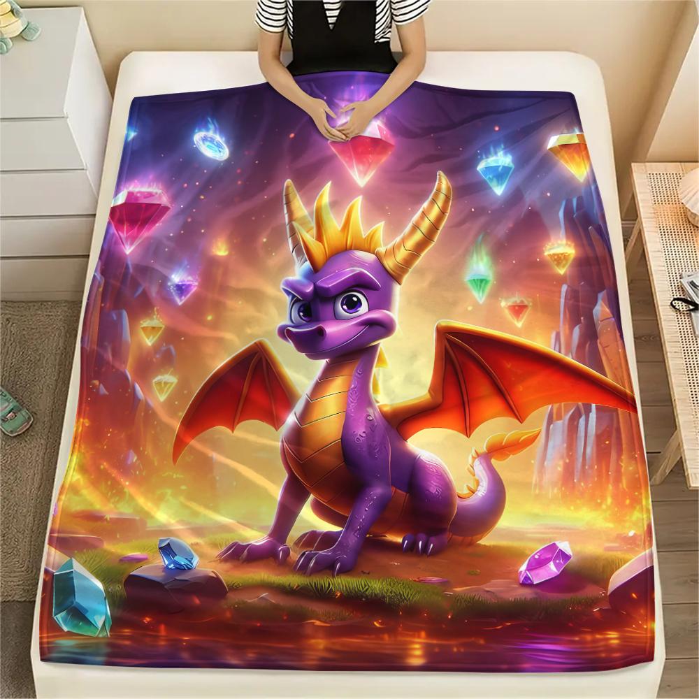 1 шт. Фланелевое одеяло с принтом Spyro Reignited Trilogy, Высококачественное, Для всех сезонов, Декор для дома, Тепло и уют, Идеально для рождественских подарков
