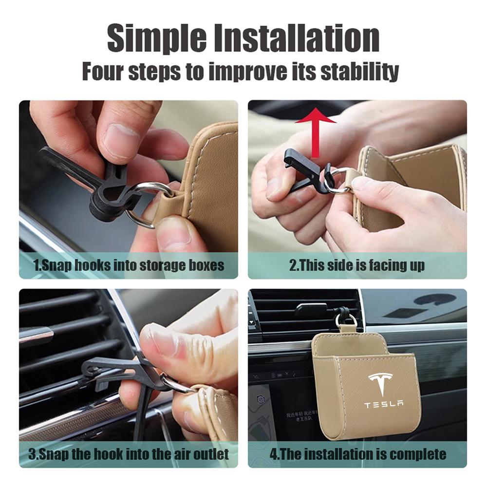 UBFMQ1 Car Air Vent Hanging Leather Storage Box Organizer Bags For Tesla Model 3 Model Y Roadster SpaceX Model S Model X Cybertruck Mod