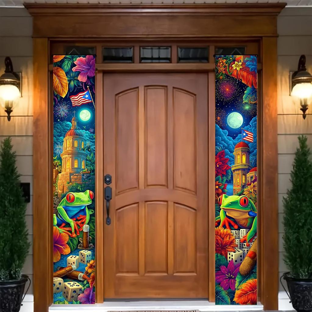 Puerto Rico Door Banner 71 x 12 Inch Vertical Hanging Sign Puerto Rican Flag Theme Decoration for Home Porch Entryway Wall Patio Garden Festival