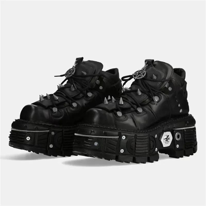 Fashion 2025 Brand Design Quality Women's Punk Gothic Shoes Comfortable High Heel Metal Decoration Rivet Handsome Motorcycle Boots