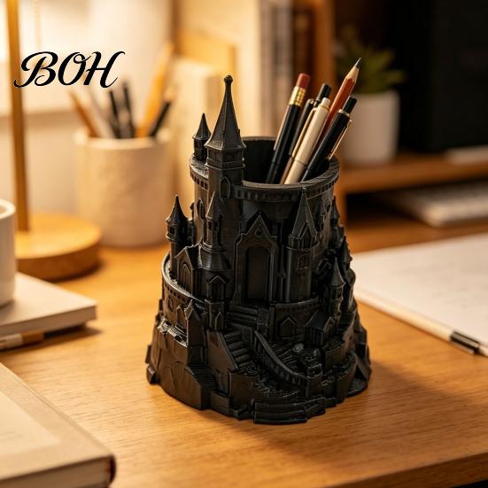 Decorative Pen Holder Castle Shape Holder, 3D Printed Desk Organizer for Pens, Pencils, Pencil Makeup Brushes, Storage Cup Home Office