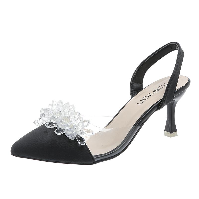 Модные женские сандалии с кристаллами и цветами, с острым носком, на невысоком каблуке, элегантные туфли-лодочки, дизайнерские слинги, летние сандалии для женщин 2025