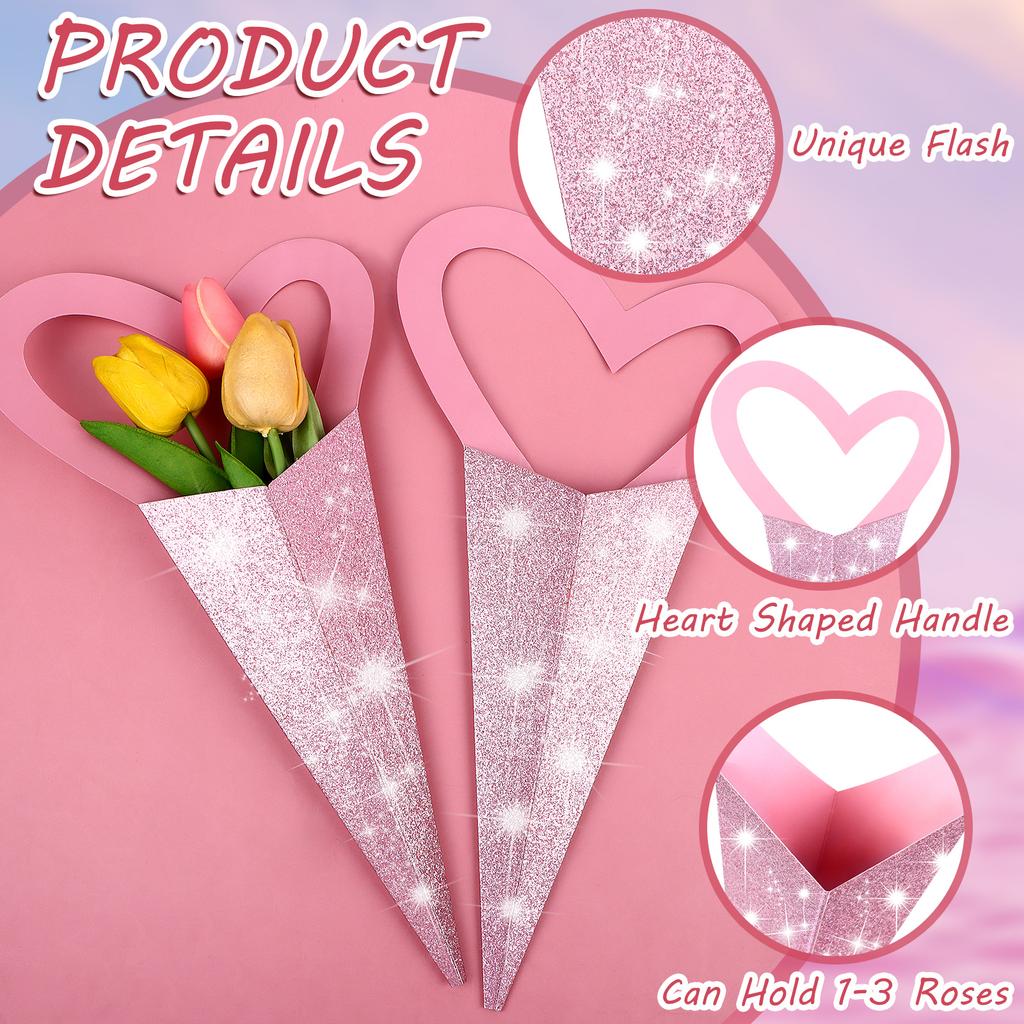 60 Pcs Valentines Heart Single Flower Sleeves 18.3 X 3.9 Inch Flower Bouquet Wrapping Paper Heart Boxes For Flowers Love Heart F
