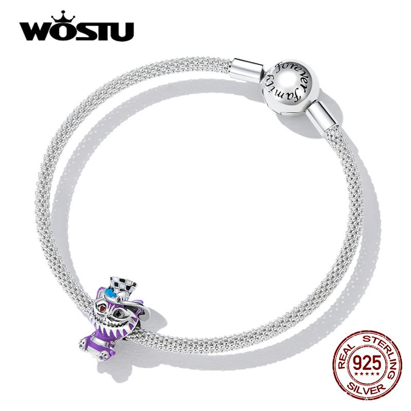 WOSTU Стерлингового серебра 925 пробы, модные разноцветные подвески с волшебным котом, бусины для женщин, подходят для оригинального браслета «сделай сам», ожерелье, ювелирные украшения