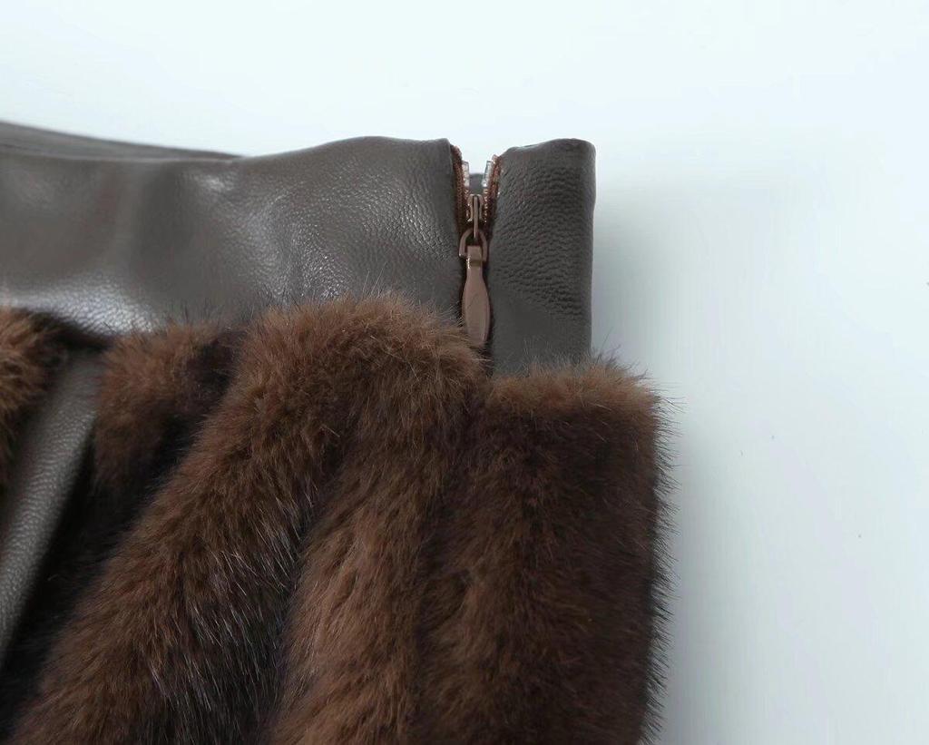 Юбка мини из искусственного меха в европейском и американском стиле - Коллекция Осень/Зима